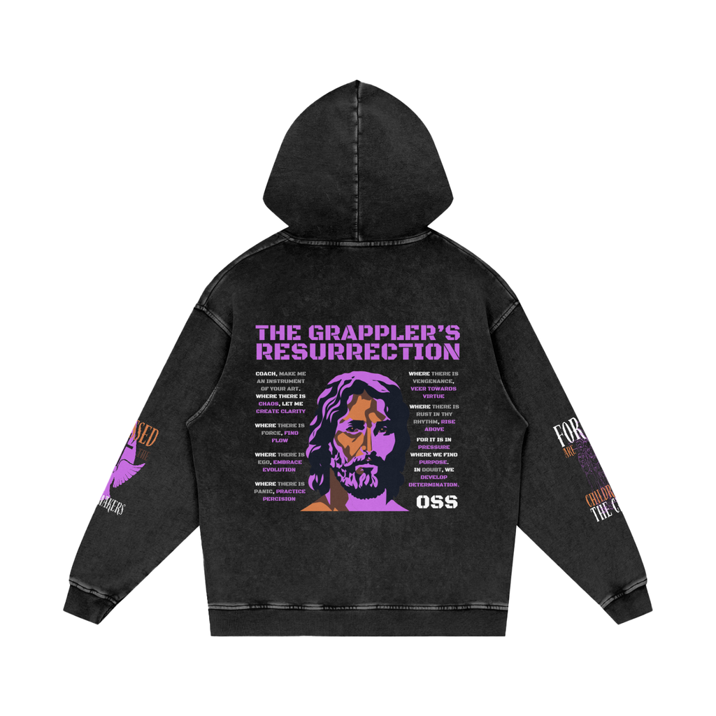 THE GRAPPLER'S RESSURECTION Snow Washed Loose Cotton Hoodie
