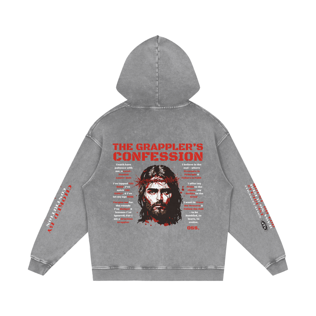 THE GRAPPLER'S CONFESSION Snow Washed Loose Cotton Hoodie