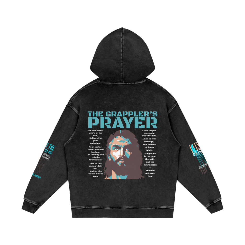THE GRAPPLER'S PRAYER Snow Washed Loose Cotton Hoodie