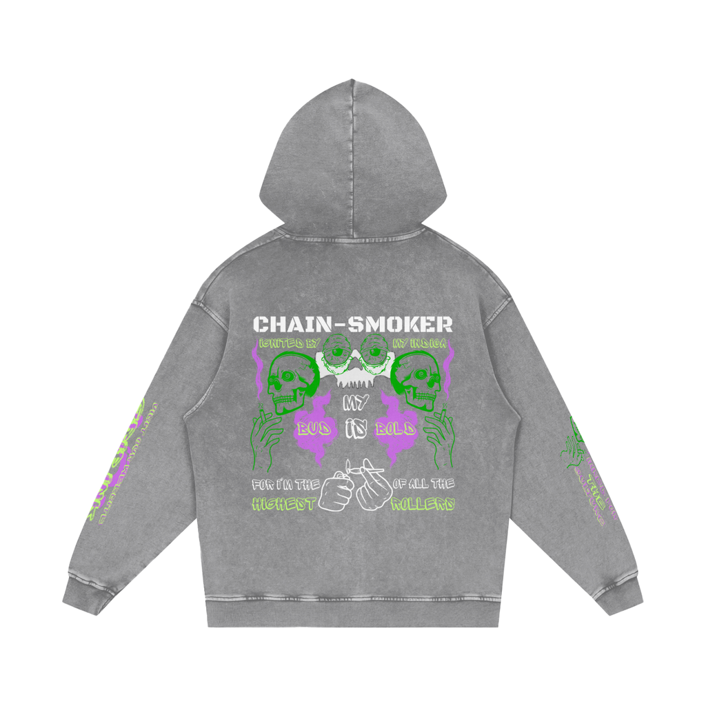 CHAIN-SMOKER Snow Washed Loose Cotton Hoodie