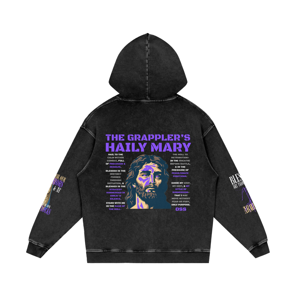 THE GRAPPLER'S HAIL MARY Snow Washed Loose Cotton Hoodie