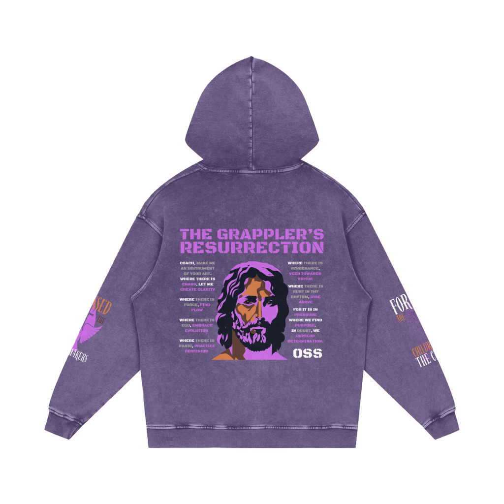THE GRAPPLER'S RESSURECTION Snow Washed Loose Cotton Hoodie