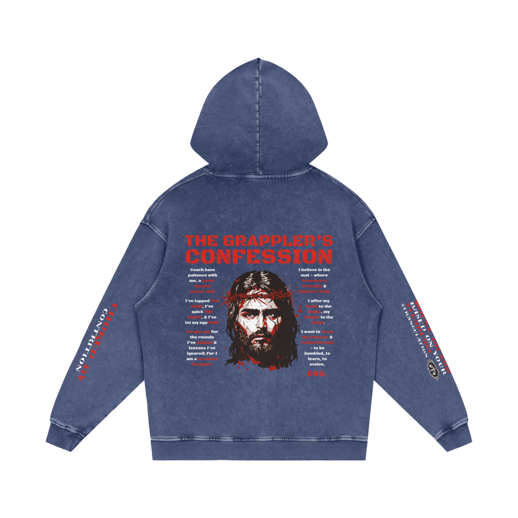 THE GRAPPLER'S CONFESSION Snow Washed Loose Cotton Hoodie