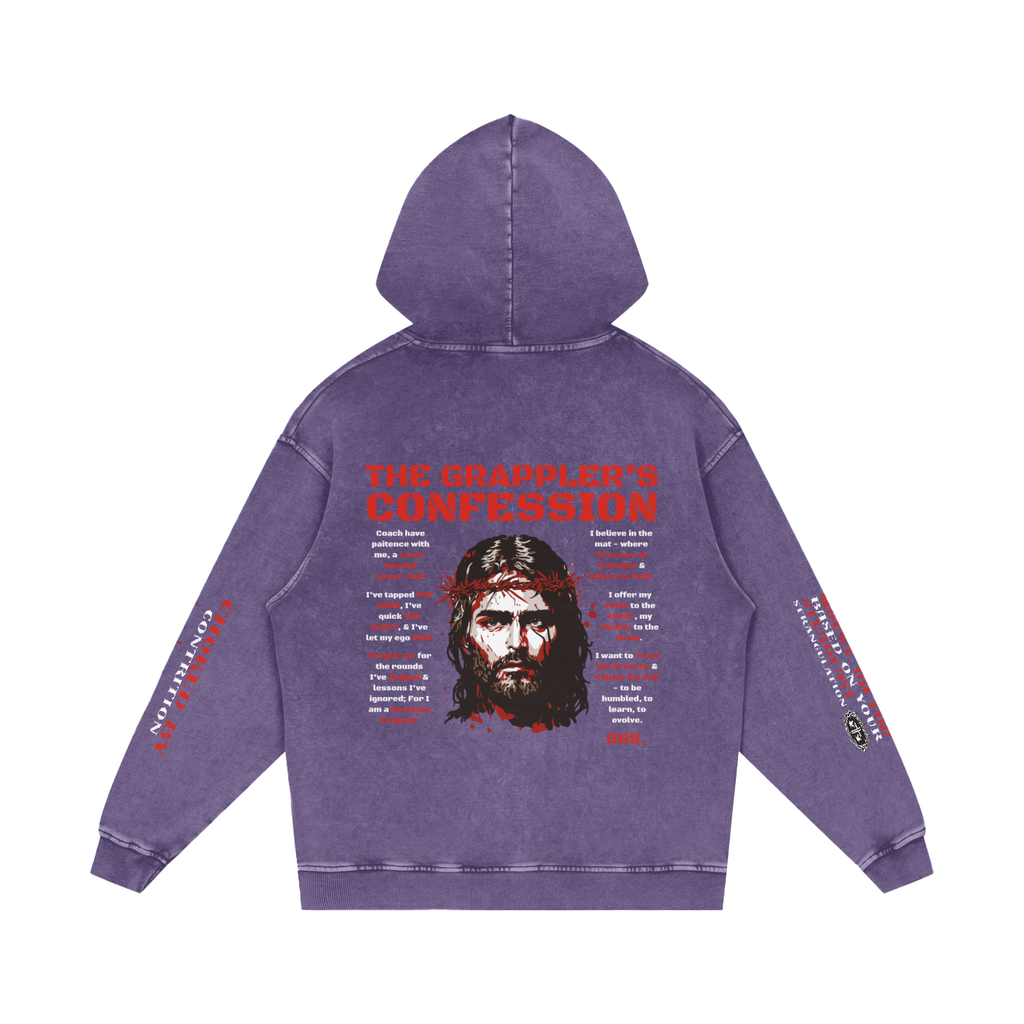 THE GRAPPLER'S CONFESSION Snow Washed Loose Cotton Hoodie