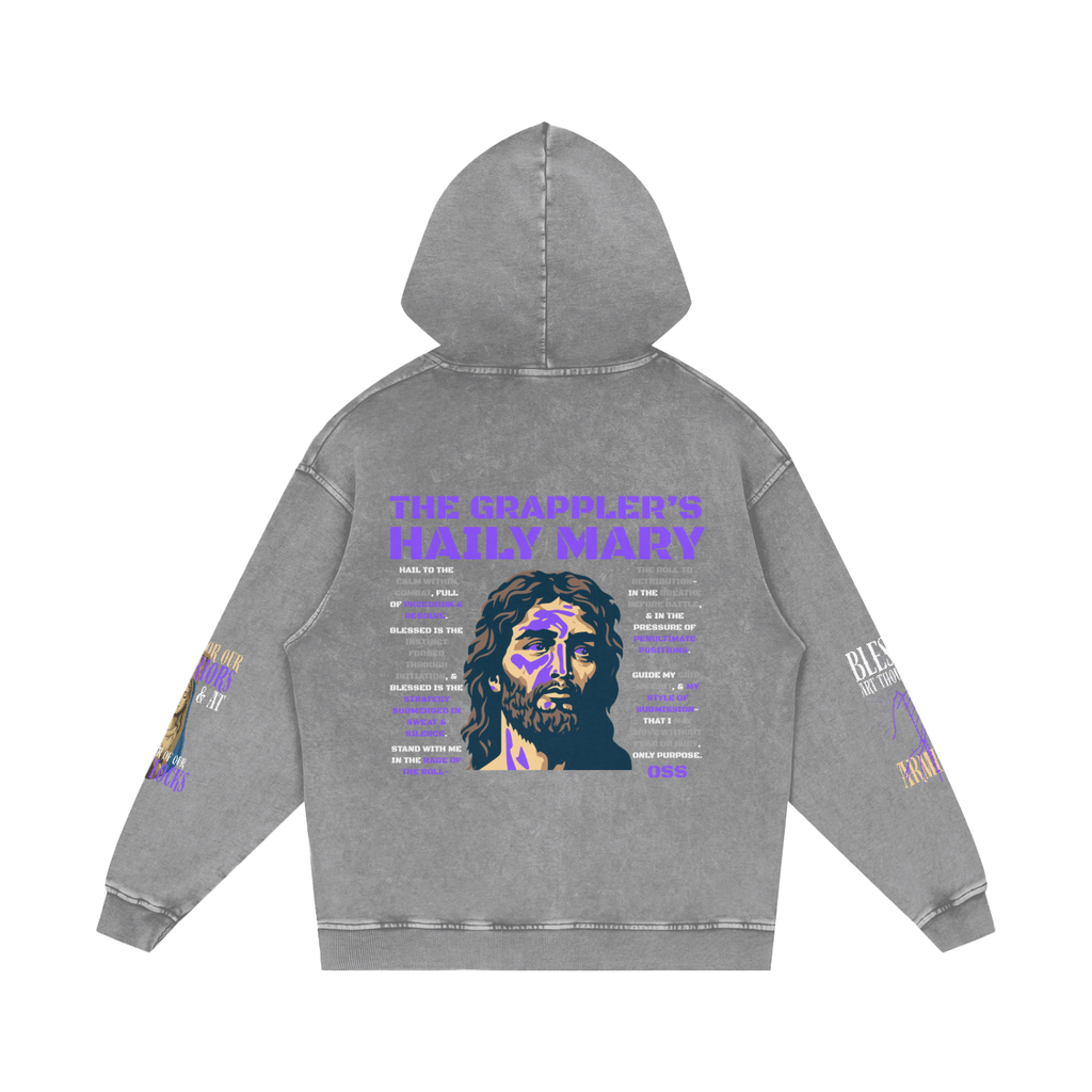 THE GRAPPLER'S HAIL MARY Snow Washed Loose Cotton Hoodie