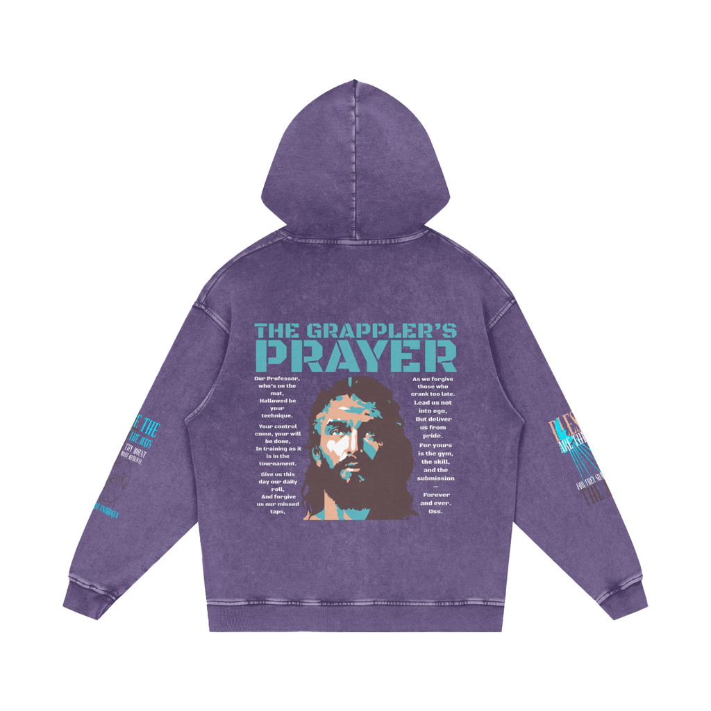 THE GRAPPLER'S PRAYER Snow Washed Loose Cotton Hoodie