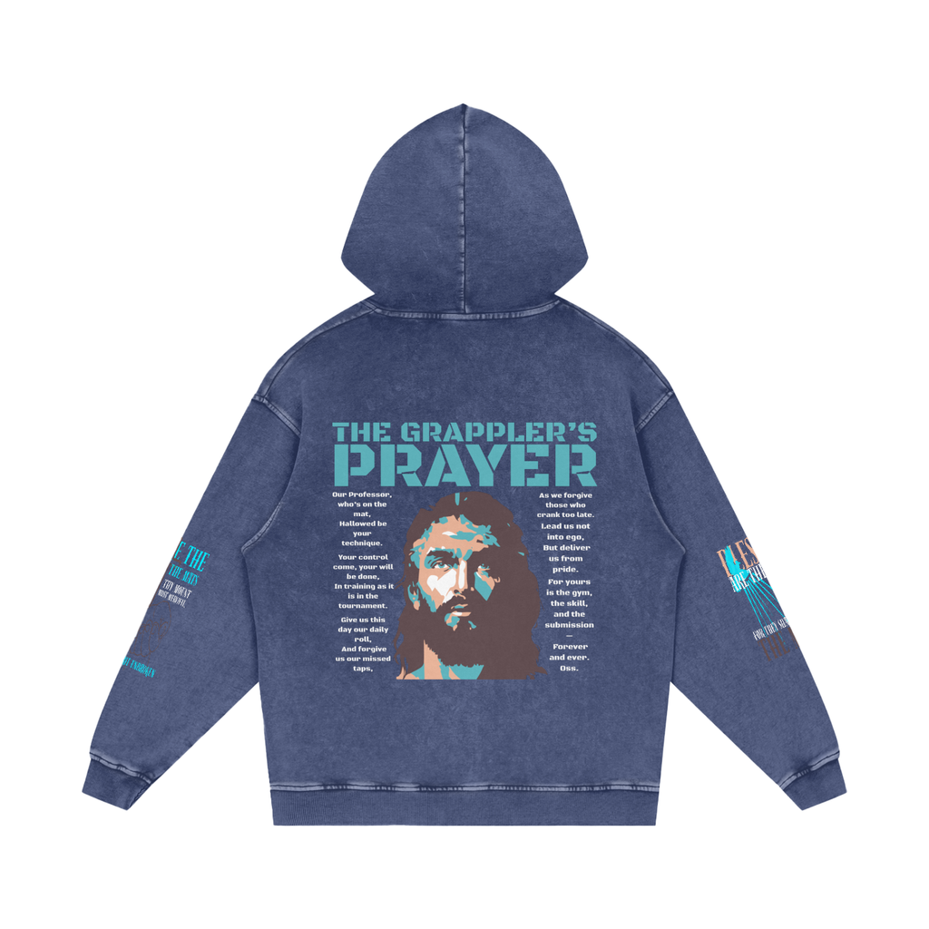 THE GRAPPLER'S PRAYER Snow Washed Loose Cotton Hoodie