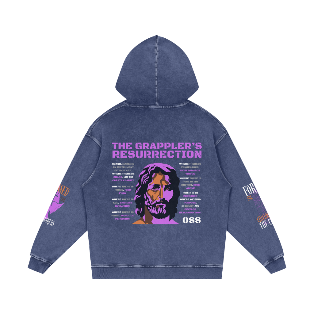 THE GRAPPLER'S RESSURECTION Snow Washed Loose Cotton Hoodie