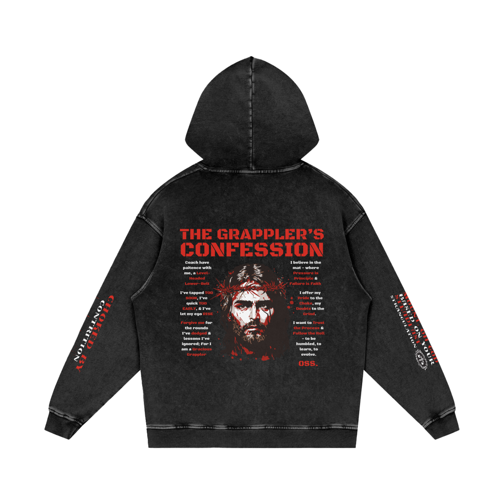 THE GRAPPLER'S CONFESSION Snow Washed Loose Cotton Hoodie