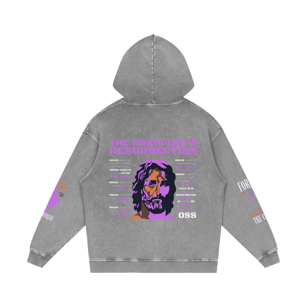 THE GRAPPLER'S RESSURECTION Snow Washed Loose Cotton Hoodie