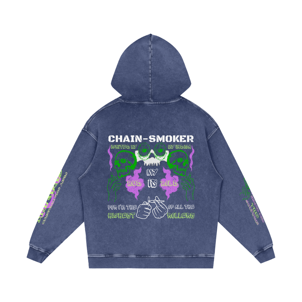 CHAIN-SMOKER Snow Washed Loose Cotton Hoodie