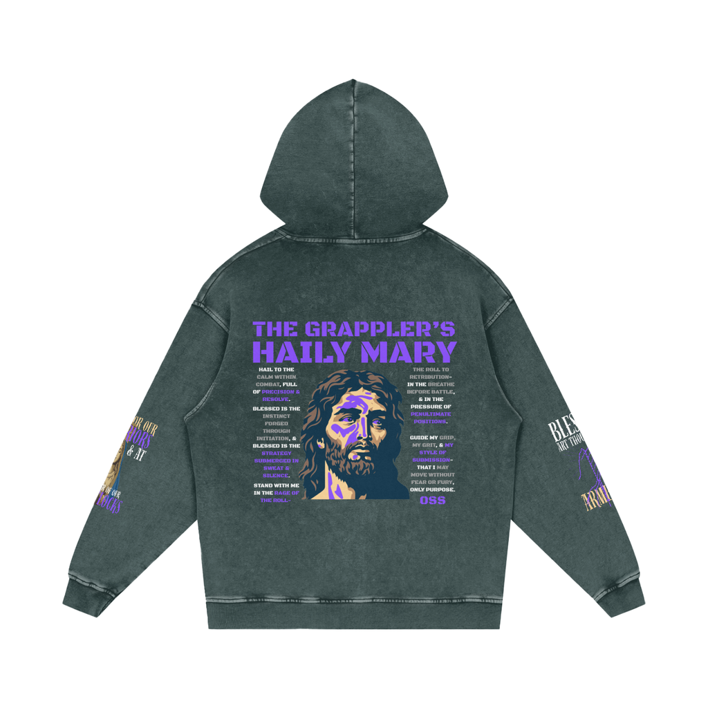 THE GRAPPLER'S HAIL MARY Snow Washed Loose Cotton Hoodie