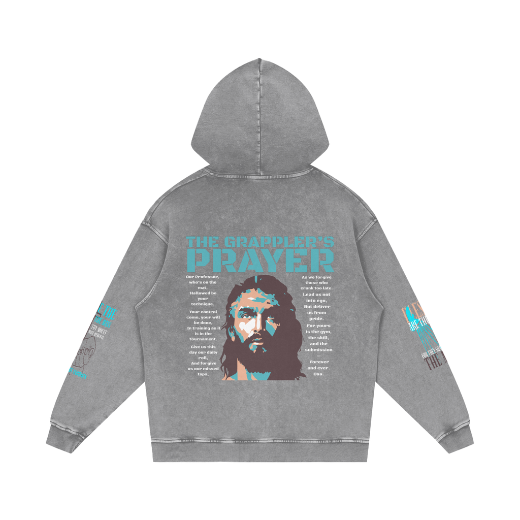 THE GRAPPLER'S PRAYER Snow Washed Loose Cotton Hoodie