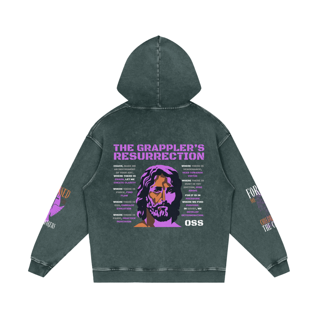 THE GRAPPLER'S RESSURECTION Snow Washed Loose Cotton Hoodie